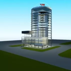 Glass Office Building At Night 3d model