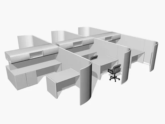 Open Office Table Chair Workstation 3d model