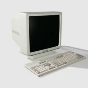 Old Computer Crt Monitor With Keyboard 3d model