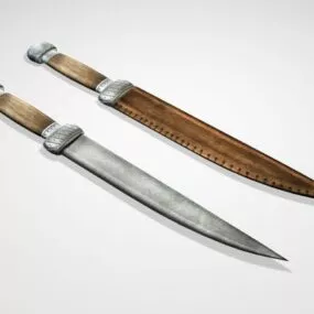Rustic Knife With Scabbard 3d model