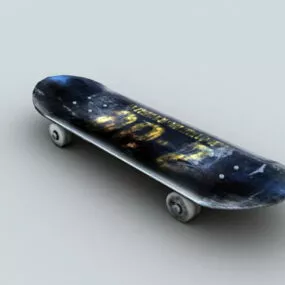 Old Skateboard With Decorative Texture 3d model