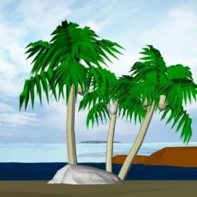 Lowpoly Palm Trees On Beach 3d model