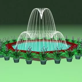 Fountain With Potted Plant 3d model