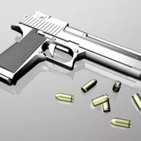 Pistol Gun And Bullets 3d model