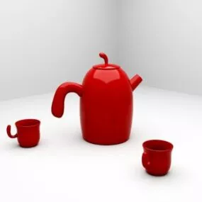 Red Ceramic Teapot Set 3d model