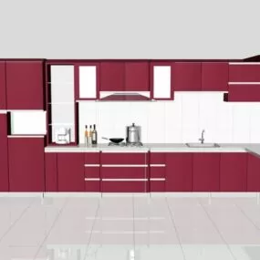 Red Painted Kitchen Cabinet Design 3d model