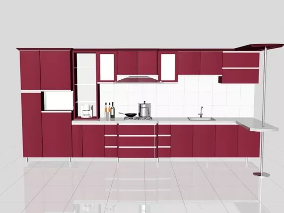 Red Painted Kitchen Cabinet Design 3d model Red Painted Kitchen Cabinet Design 3d model