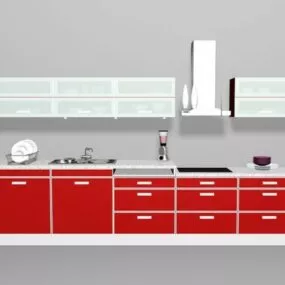 Red Kitchen Cabinets With Hood 3d model