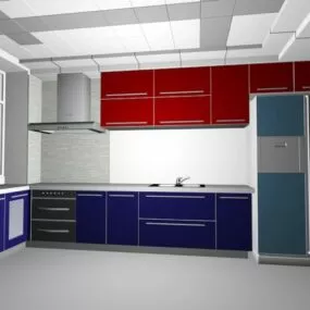 Red Blue Kitchen Design Ideas 3d model