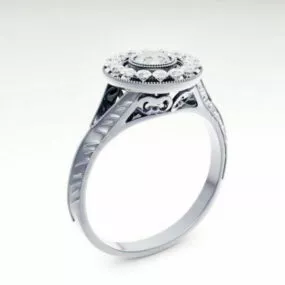 Round Diamond Silver Ring 3d model