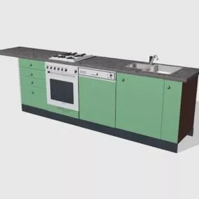 Small Kitchen Green Cabinet 3d model
