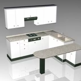 White Kitchen Cabinet With Bar 3d model