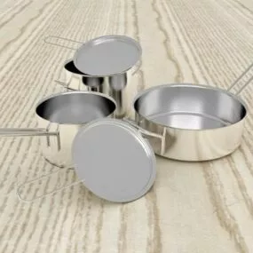 Stainless Steel Pans Set 3d model
