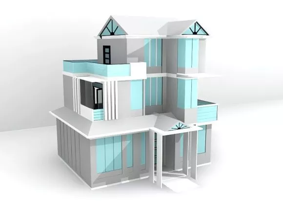 House Building On Field Architecture 3d model