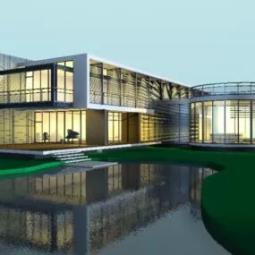 Modern Villa At Night Scene 3d model