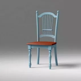 Vintage Blue Wood Dining Chair 3d model
