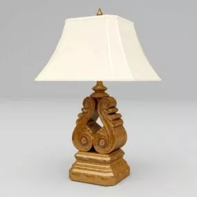 Vintage Carved Wood Table Lamp 3d model