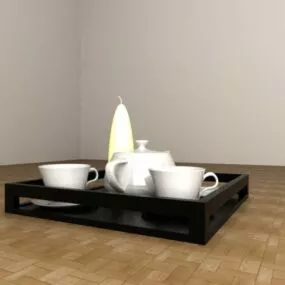 White Ceramic Teapot Cup Set 3d model