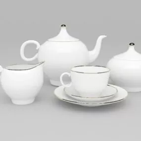 White Porcelain Teapot Set 3d model