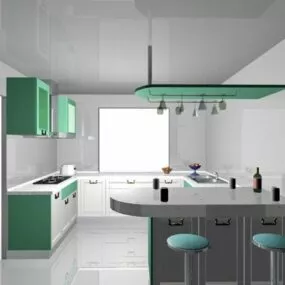 White And Green Kitchen Cabinet Ideas 3d model