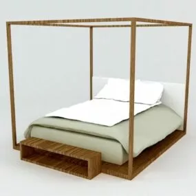 Simple Wood Canopy Bed 3d model