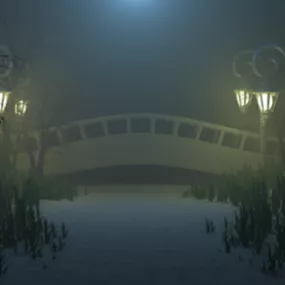 Lake Foggy Night Exterior Scene 3d model