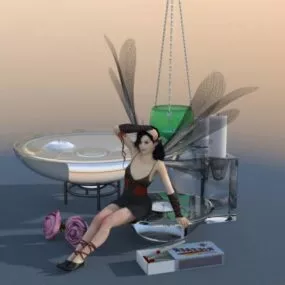 Beautiful Girl With Glassware 3d model