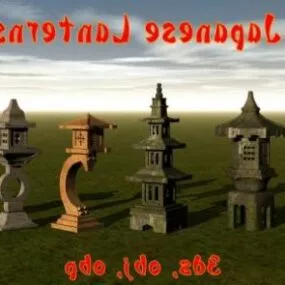 Japanese Antique Lantern Set 3d model