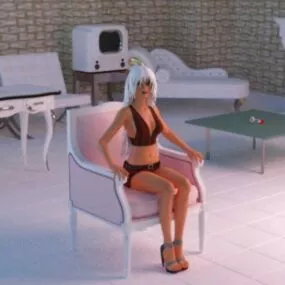 Louis Xv Chair With Beauty Girl 3d model