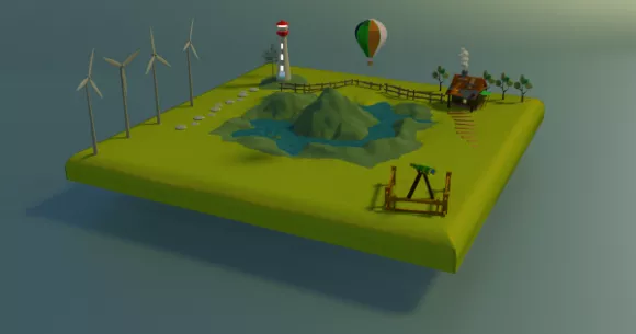 Lake View With Mountain Landscape 3d model