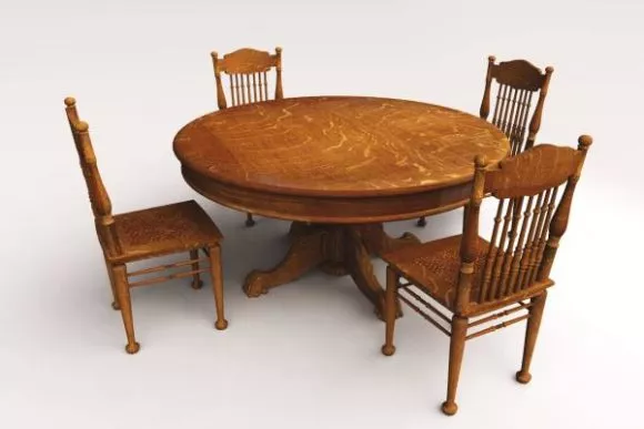 Rustic Dining Room Chair Table Set 3d model