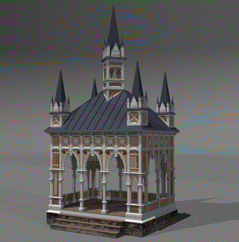 Square Pavilion With Textile Curtain 3d model