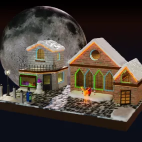 Winter Town Building 3d model