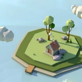 C4d Polygon Island Lowpoly Scene 3d model