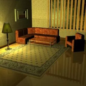 Vintage Room With Furniture 3d model