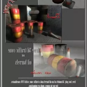 Barrel And Traffic Cone 3d model