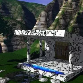 Fountain Building On Mountain 3d model