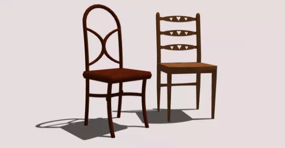 Two Wood Chairs 3d model