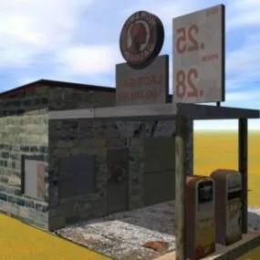 Abandoned Gas Station Building 3d model