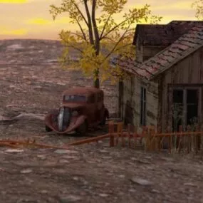 Abandoned House With Tree 3d model