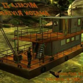 Rustic Riverboat Ferry Vehicle 3d model