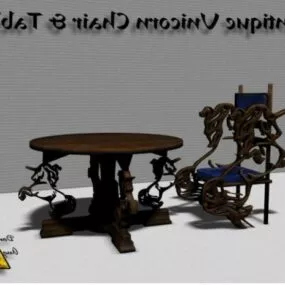 Antique Carved Table And Chair 3d model