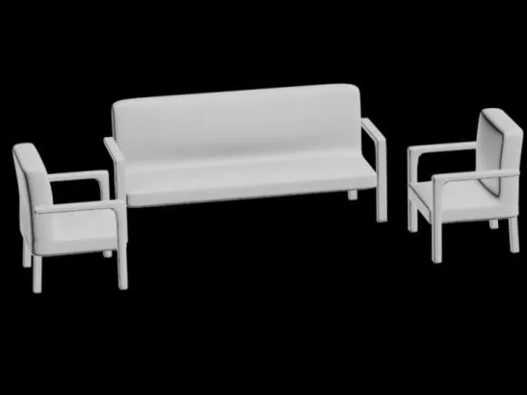 Three Seats Sofa Black Iron Frame 3d model
