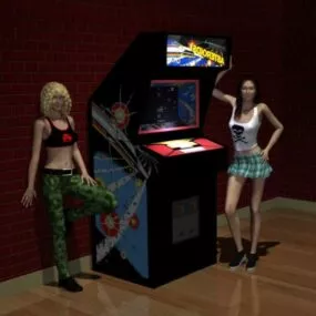 Asteroid Arcade Game With Girl Character 3d model
