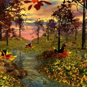 Autumn Stream Forest Landscape 3d model