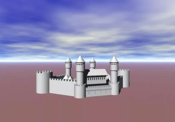 Castle Building With Grass Garden 3d model