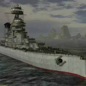Navy Battleship On The Sea 3d model