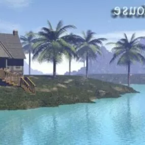 Beach House With Coconut Tree 3d model