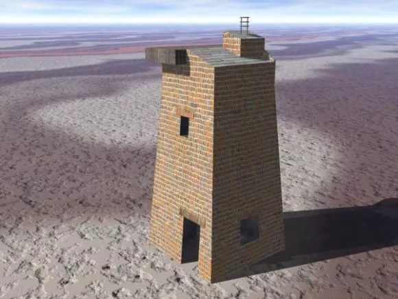 Golden Alien Tower On Sea 3d model