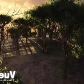 Forest Sunset Landscape 3d model